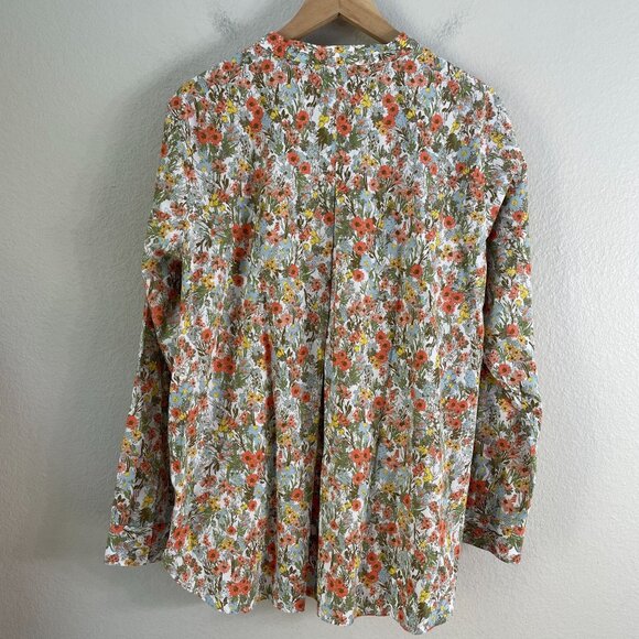 Lands End Womens Large Floral No Iron Blouse Button Front Shirt Collarless - Picture 11 of 11
